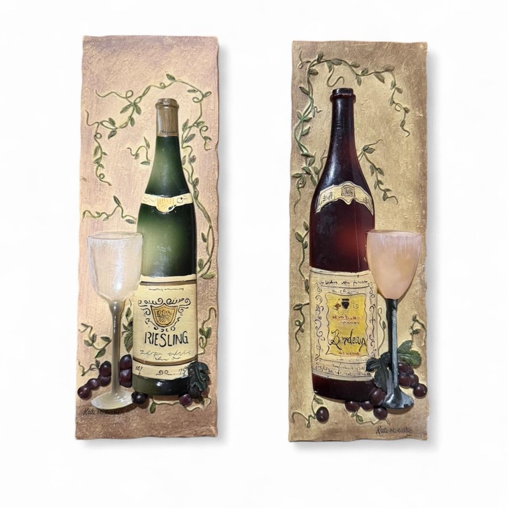 Kate McRostie Bordeaux Wine Bottle & Glass Resin 3D Plaque - Like New